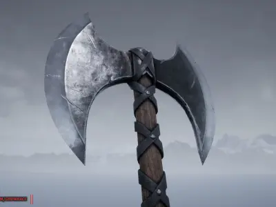 Viking Medieval  Double Bladed Two Handed Battle Axe Low-poly 3D model