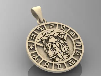 gemini zodiac pendant 3D print model