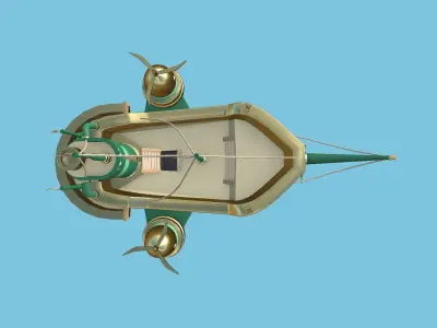 Cartoon Airship 04 - Green Gold - Low Poly Ship Low-poly 3D model