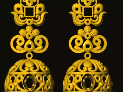 jumka two gold jhumka earrings 3D print model
