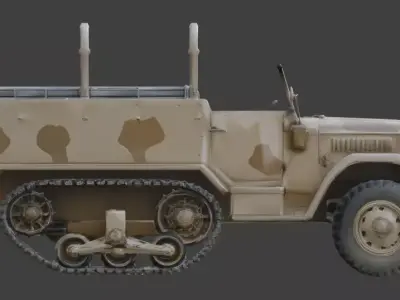WWII Half-Track Desert Carrier 3D Model Low-poly 3D model