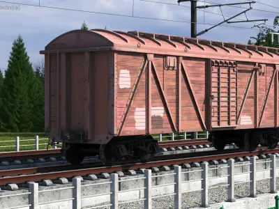 Worn Cargo Wagon Red 3D model