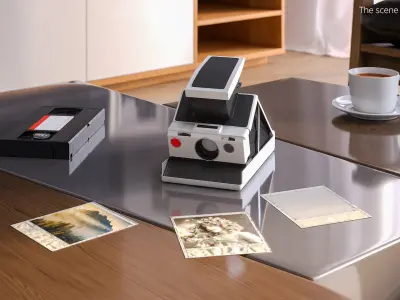 Retro Instant Camera Folding Type White Black Rigged for Maya 3D model