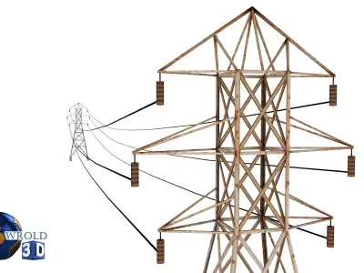Lowpoly Electric Power Line Pole 3D Model Low-poly 3D model