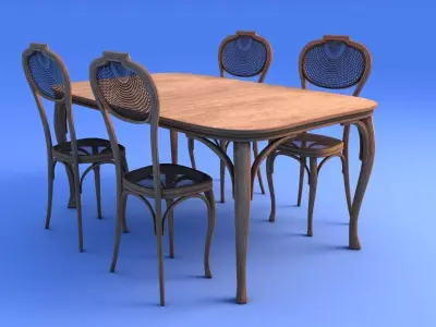 Art Nouveau Dining Table and Chairs - rigged 3D model