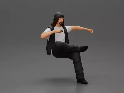 Man in a black beanie sitting and smoking a cigar 3D print model