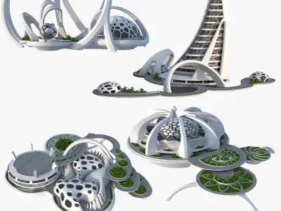 Sci-Fi Futuristic Buildings - High-Quality 3D Model Pack  buy 3D model