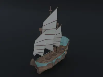 Cartoon fantasy asion ships Polygonal Style Low-poly 3D model