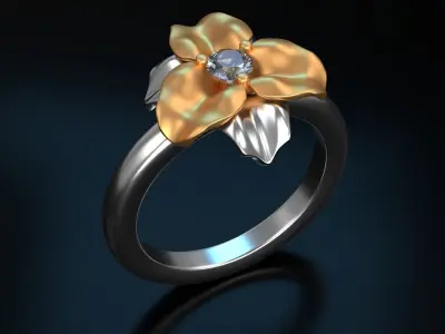 Two Part Printable Flower Ring  3D print model