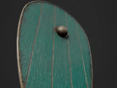 Slavic kite wooden shield-painted turquoise Low-poly 3D model