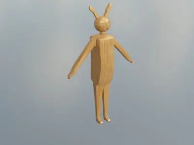 Ball and simple character in wooden material Low-poly 3D model