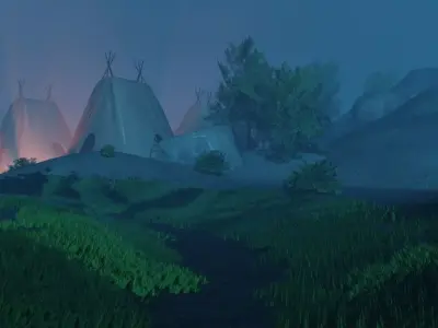Misty Village At Dusk 3D model