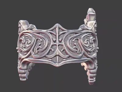 Heraldic scrollwork crown ring signet ring 3D print model