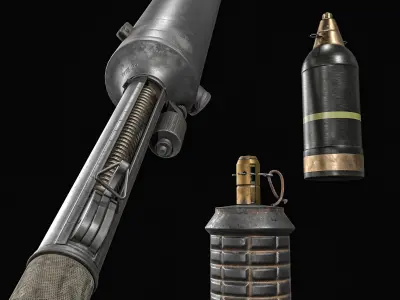 Type 97 Hand Grenade And Type 89 Grenade Launcher 3D model