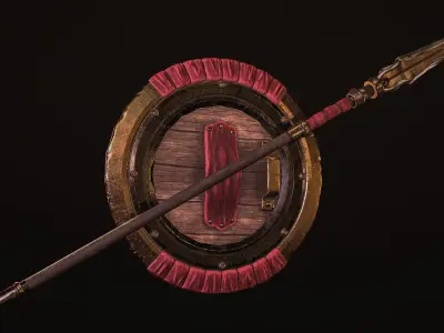 Spartan Shield and Spear Low-poly Game-ready  Low-poly 3D model