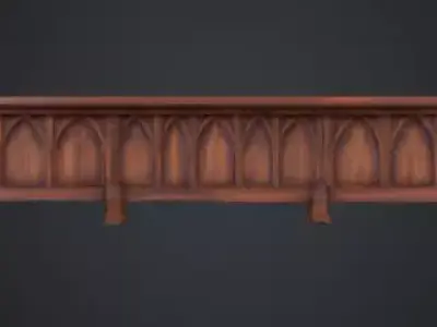 Gothic Wooden Bench Low-poly 3D model
