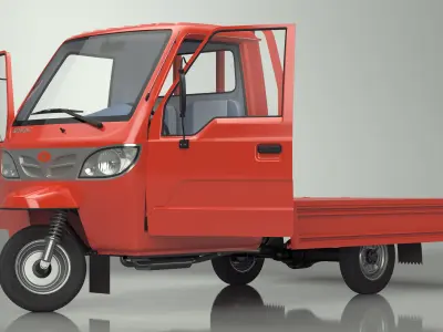 Asian Delivery Trike with Open Body Red Rigged 3D model