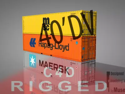Shipping Container 40DV Rigged 3D model