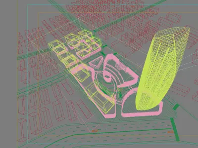 Architecture futuristic skyscraper in middle of city 3D model
