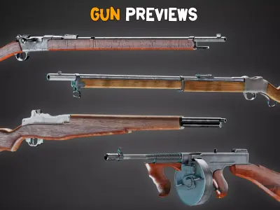 15 Game-Ready Word War 2 Guns and Texture   Vol 18 Low-poly 3D model