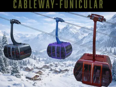 Cableway Finucular System Animated - Rigged 3D model