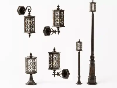 Classic European Exterior Lighting And Wall Lantern Set Low-poly 3D model
