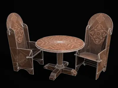 Elegant Round Table and High Wood Chairs 3D Model Pack