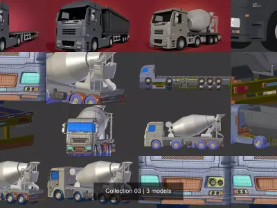 Generic Flatbed Trailer Truck - Cement Mixer - Construction 3D Model Pack