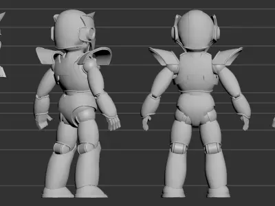 Chibi robot gold Low-poly 3D model
