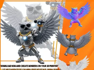 Robot Owl Metal Star Armored Winged Vocalist 3D Print Model 3D model
