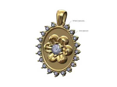 Oval diamond florentine rosette pendant charm 3D print model