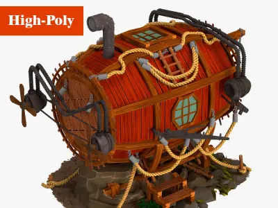 red submarine high-poly 3D model