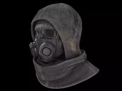 Postapocalypse gasmask with hood Low-poly 3D model