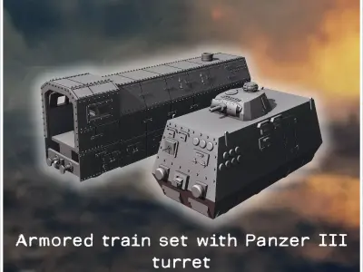 German armored train set with Panzer III turret - World War Two  3D print model