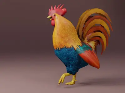 Low Poly Rooster Rigged with Animation Low-poly 3D model