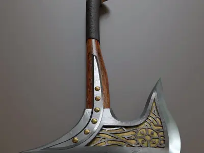 Viking battle axe in fantasy styles Low-poly 3D model