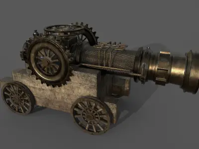 Steampunk Cannon Low Poly 3D model Low-poly 3D model
