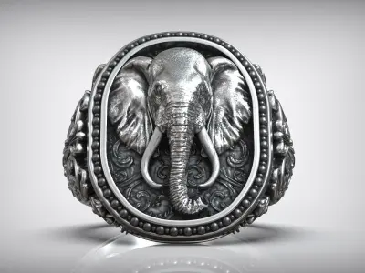Elephant Head Antique Pattern Men Signet 3D print model