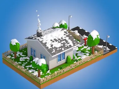 Low Poly Snowy House Low-poly 3D model