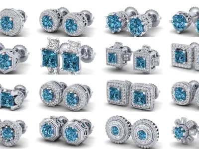 3DM-STL-RENDER 33 STUD EARRING FILES 3D Model Pack