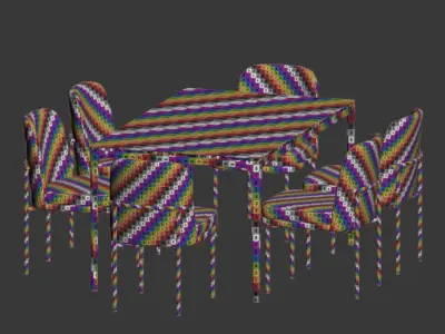 Dining Set table and chairs velvet 3D model