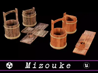 Antique Japanese Wooden Mizuoke Bucket Low-poly 3D model