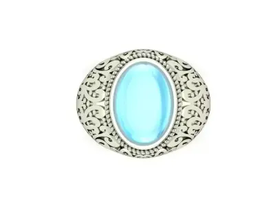 Silver Filgiree Ring carved oval cab gemstone 3D print model