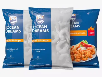 Frozen Shrimps Package Bags 3D model