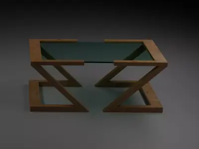 Low-Poly Modern Wooden Table with Glass Top-Table Design 02 Low-poly 3D model