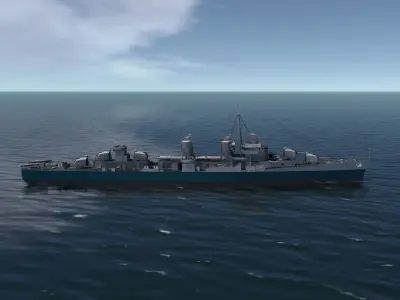 USS Fletcher Destroyer Warship WW2 3D print model