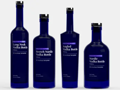 750mL Glass Vodka Bottles Set of 4 3D model