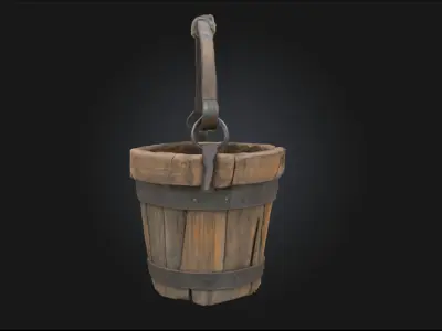 Antique Wooden Bucket  Timeless Utility in Rustic Form 3D model