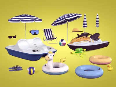 Summer Pack - Umbrella Chair Jet-ski Pedal Boat Water gun Ball 3D model