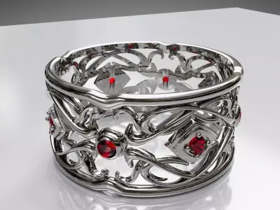 Gold silver openwork ring  antique design ornaments  gemstones 3D print model